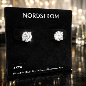 🌸Nordstrom 4 CTW Platinum-plated Stud Earrings NWT